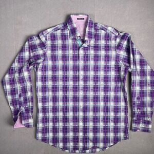 Bugatchi Plaid Button Down Shirt Classic Fit Purple Casual Mens Size S